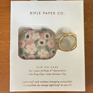 NWT Rifle Paper Co. AirPods Case with Pink Floral Design and Gold Clip